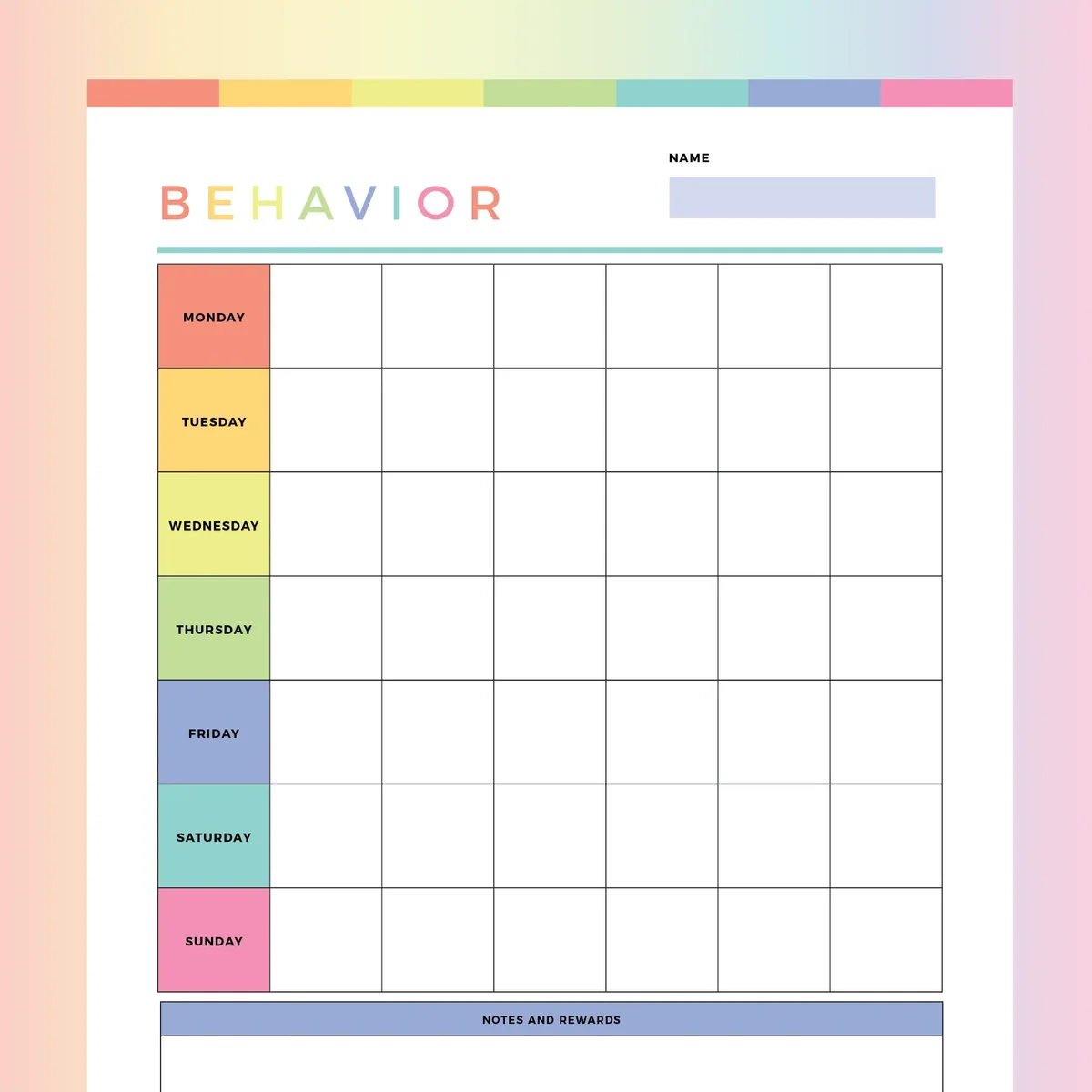 Printable Behaviour Chart For Kids Instant Download PDF A4 And 
