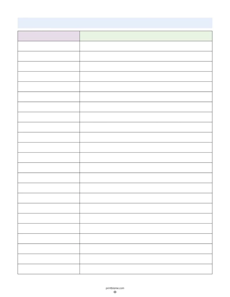 Printable Blank 2 Column Chart Template FREE Tables PDF Printable Blank 2 Column Chart Template FREE Tables PDF