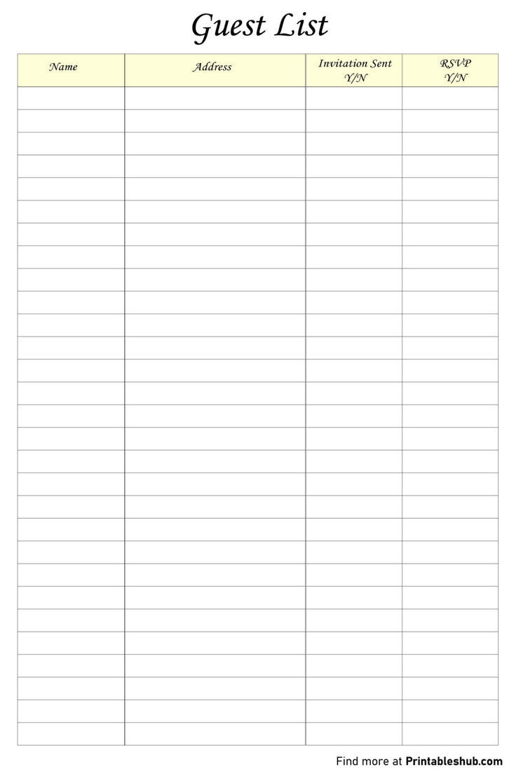 Printable Blank Guest List Template Free PDF Included 