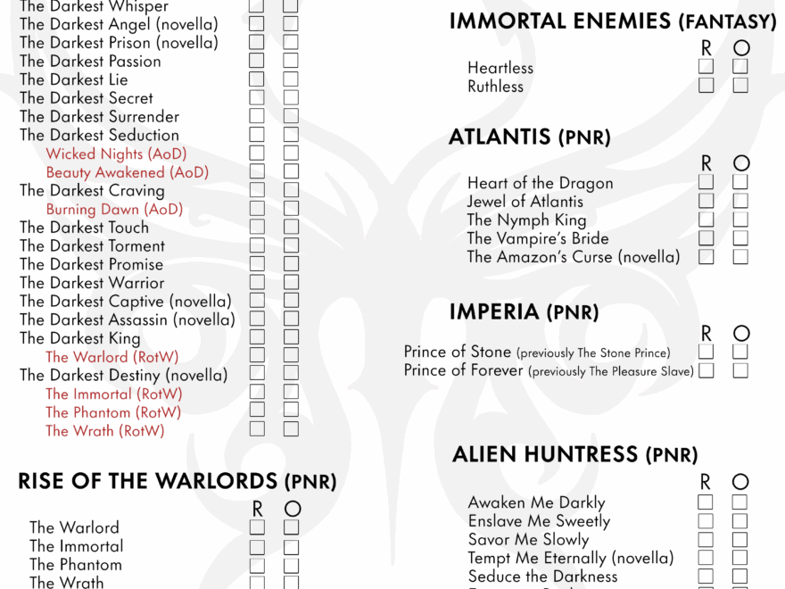 Printable Booklists Gena Showalter NYT Bestselling Author