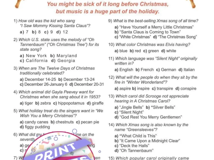 Printable Christmas Music Trivia Party Game Print Games Now