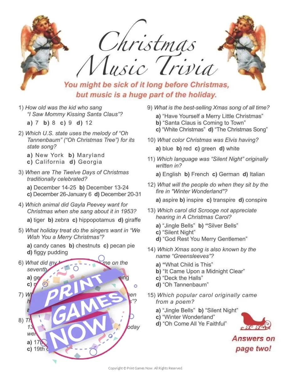 Printable Christmas Music Trivia Party Game Print Games Now Printable Christmas Music Trivia Party Game Print Games Now