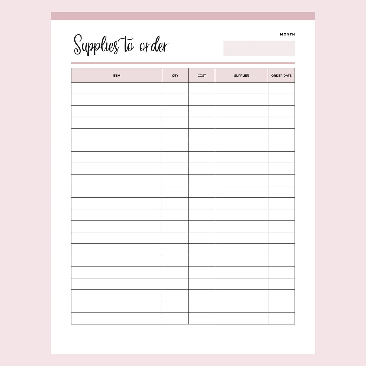 Supply List Blank Printable