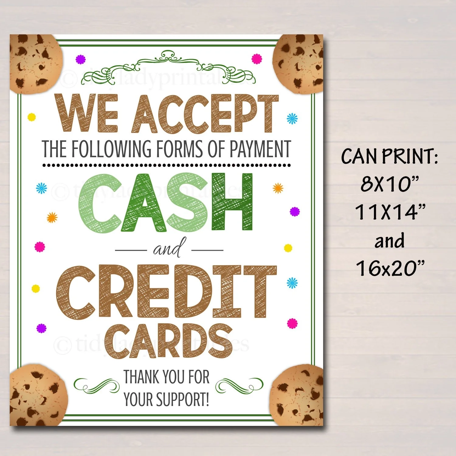 PRINTABLE Credit Card Sign Fundraising Booth Bake Sale Cookie Booth TidyLady Printables
