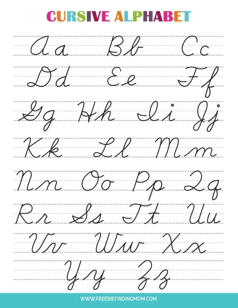 Printable Cursive Alphabet Chart PDF Upper And Lowercase Letters 