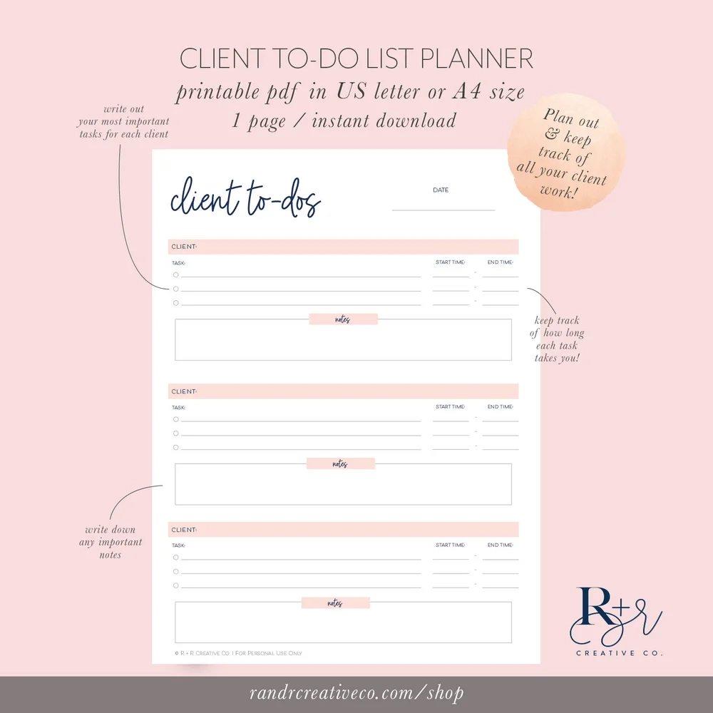Printable Daily Client To Do List Planner R R Creative Co 