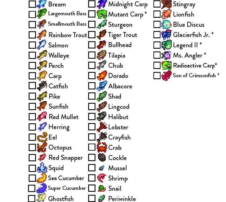 Printable Digital File Stardew Valley Tracker Fishing Collection
