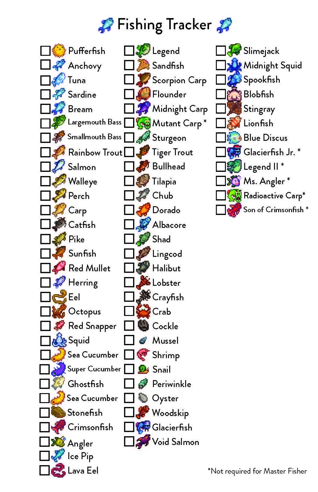 Fishing Guide Stardew Valley Printable