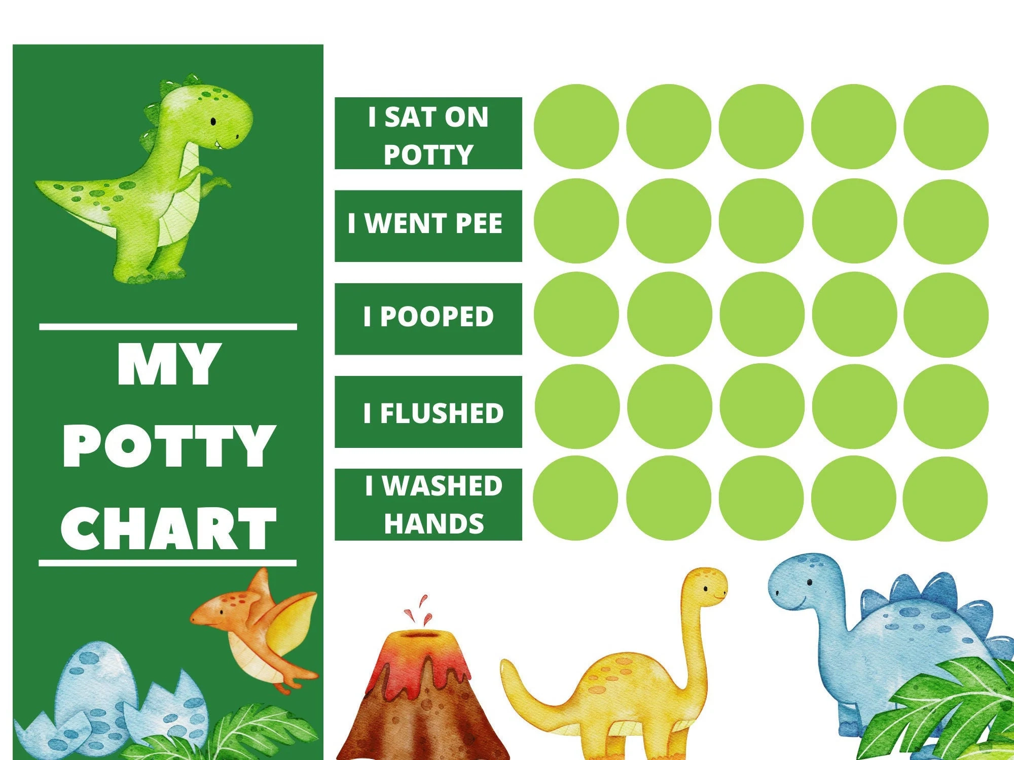 Printable Dinosaur Potty Training Chart With Stickers Instant Printable Dinosaur Potty Training Chart With Stickers Instant