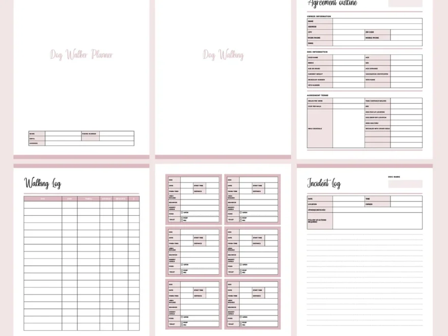 Printable Dog Walking Business Planner Downloadable PDF 62 PAGES Plan Print Land