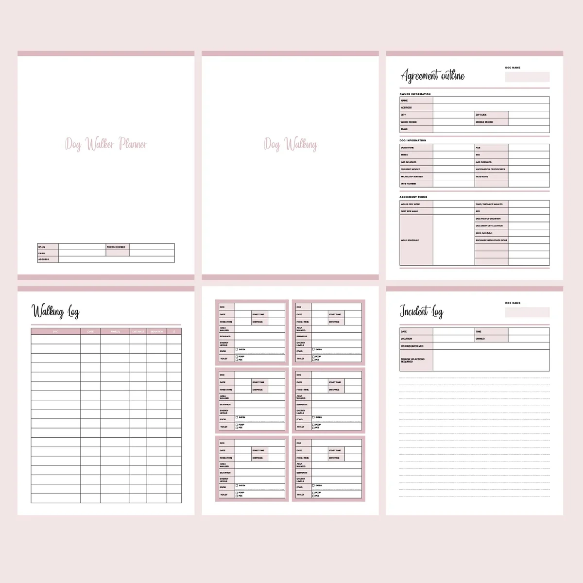 Printable Dog Walking Business Planner Downloadable PDF 62 PAGES Plan Print Land