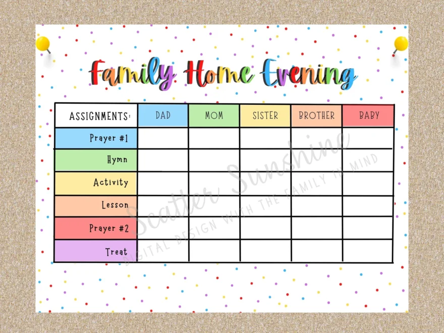 Printable Family Home Evening Chart Editable FHE Chart Assignments