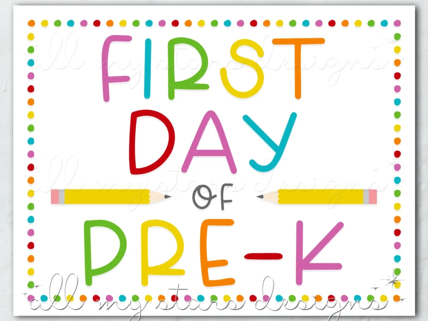 PRINTABLE First Day Of Pre k Sign Instant Download Colorful Back To School Photo Sign Rainbow Dots Cute Back To School Prop Etsy