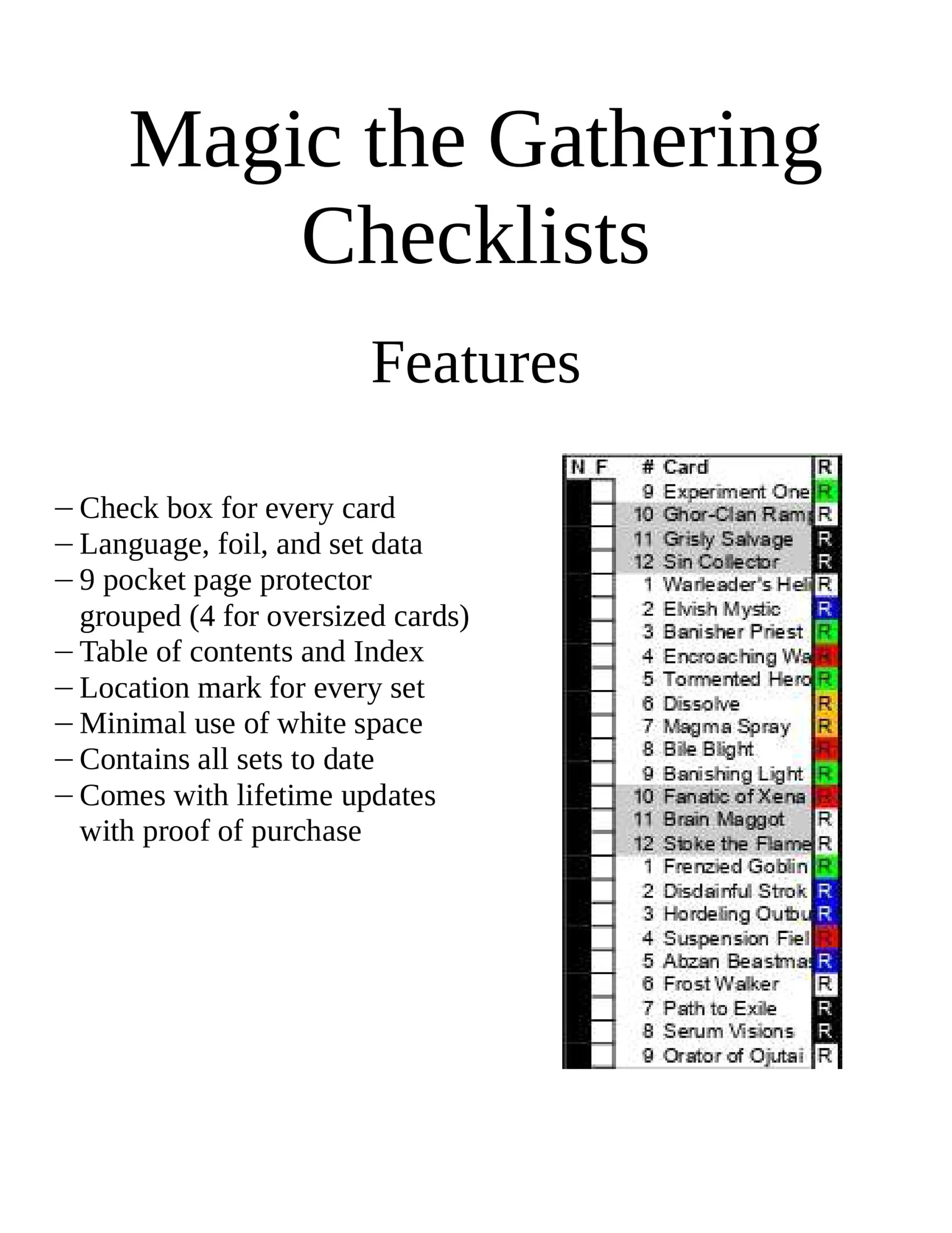 Printable Full Colored Magic The Gathering Unofficial Set Checklists And Sorting Guide Etsy