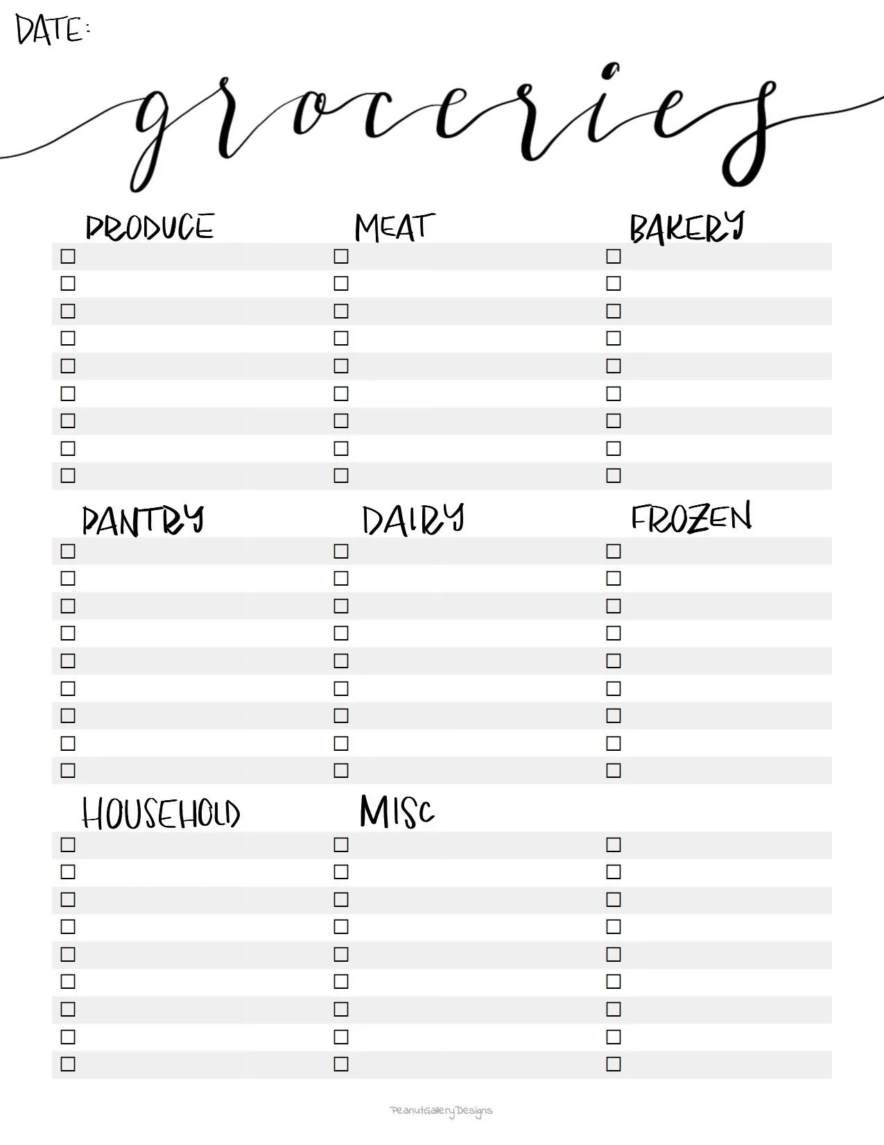 Printable Black And White Grocery List Printable Black And White Grocery List