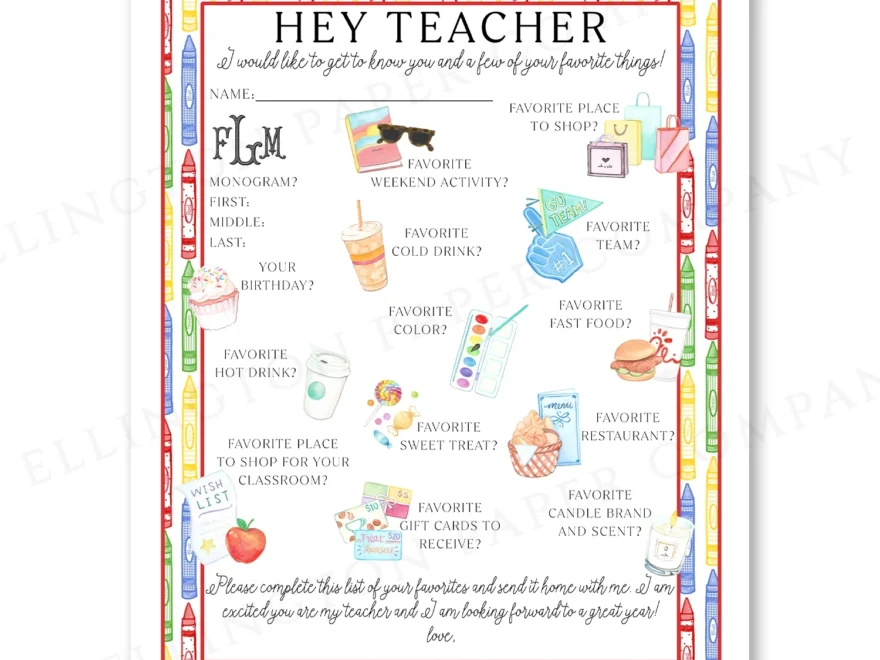 Printable Hey Teacher Wishlist Crayons Restaurant Option Digital