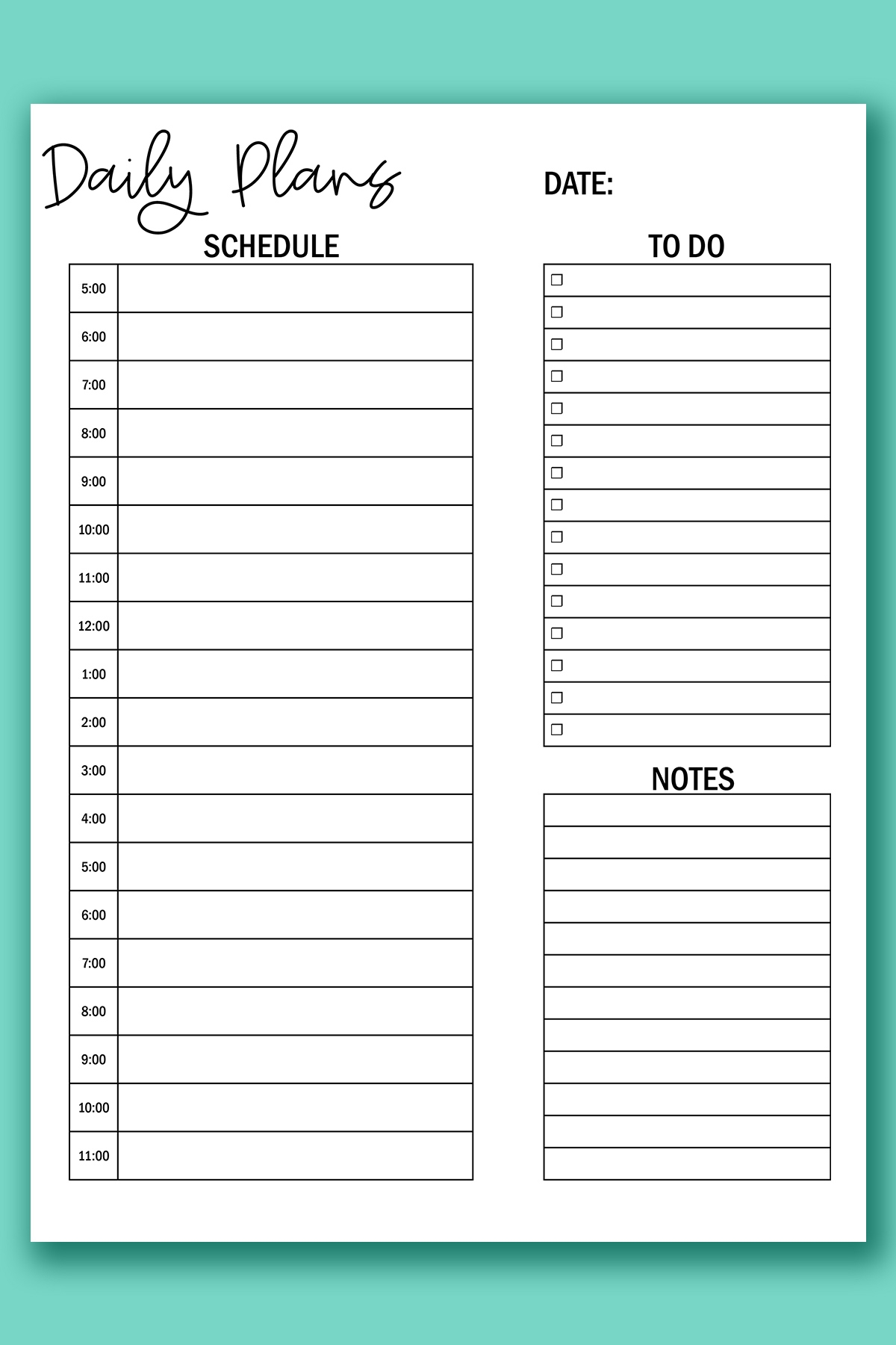 Daily Hourly Schedule Printable Daily Hourly Schedule Printable