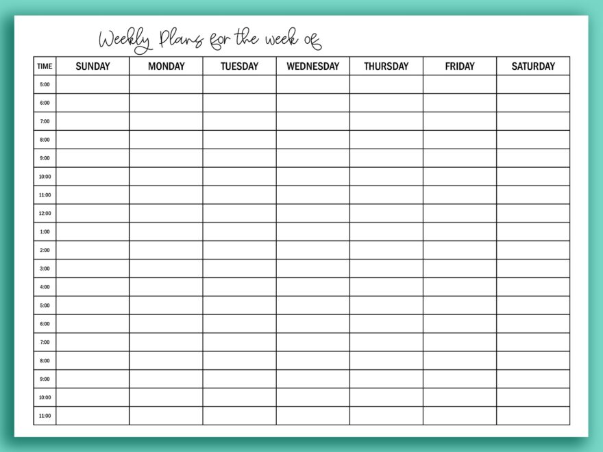 Printable Hourly Calendar Set Daily And Weekly Hourly Calendars