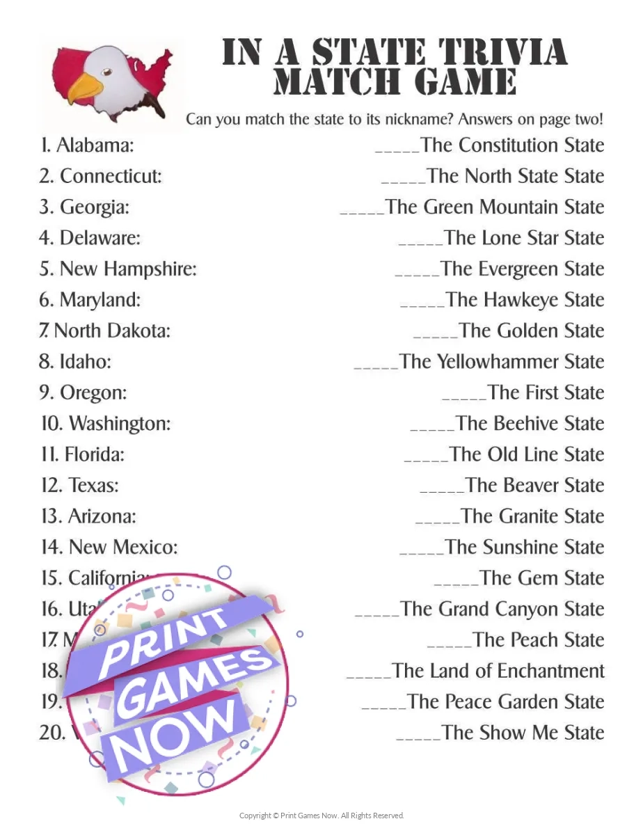 State Trivia Questions Printable