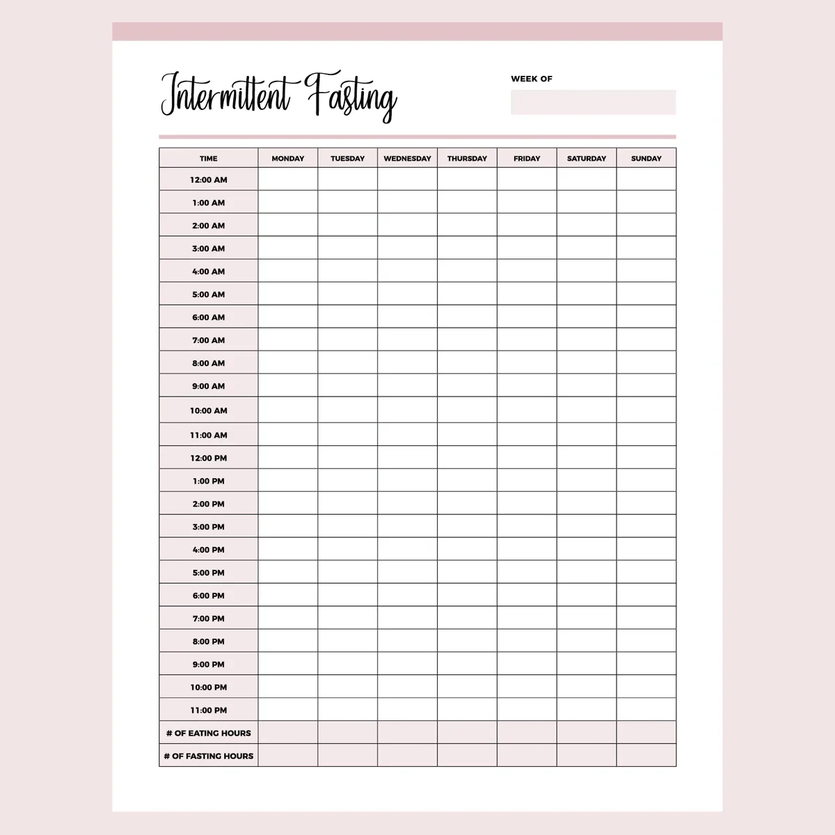 Printable Intermittent Fasting Tracker Instant Download PDF A4 