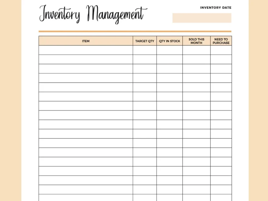Printable Inventory Sheet US Letter And A4 PDF Instant Download