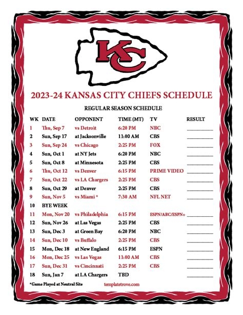 Printable Kansas City Chiefs 2024 2025 Schedule