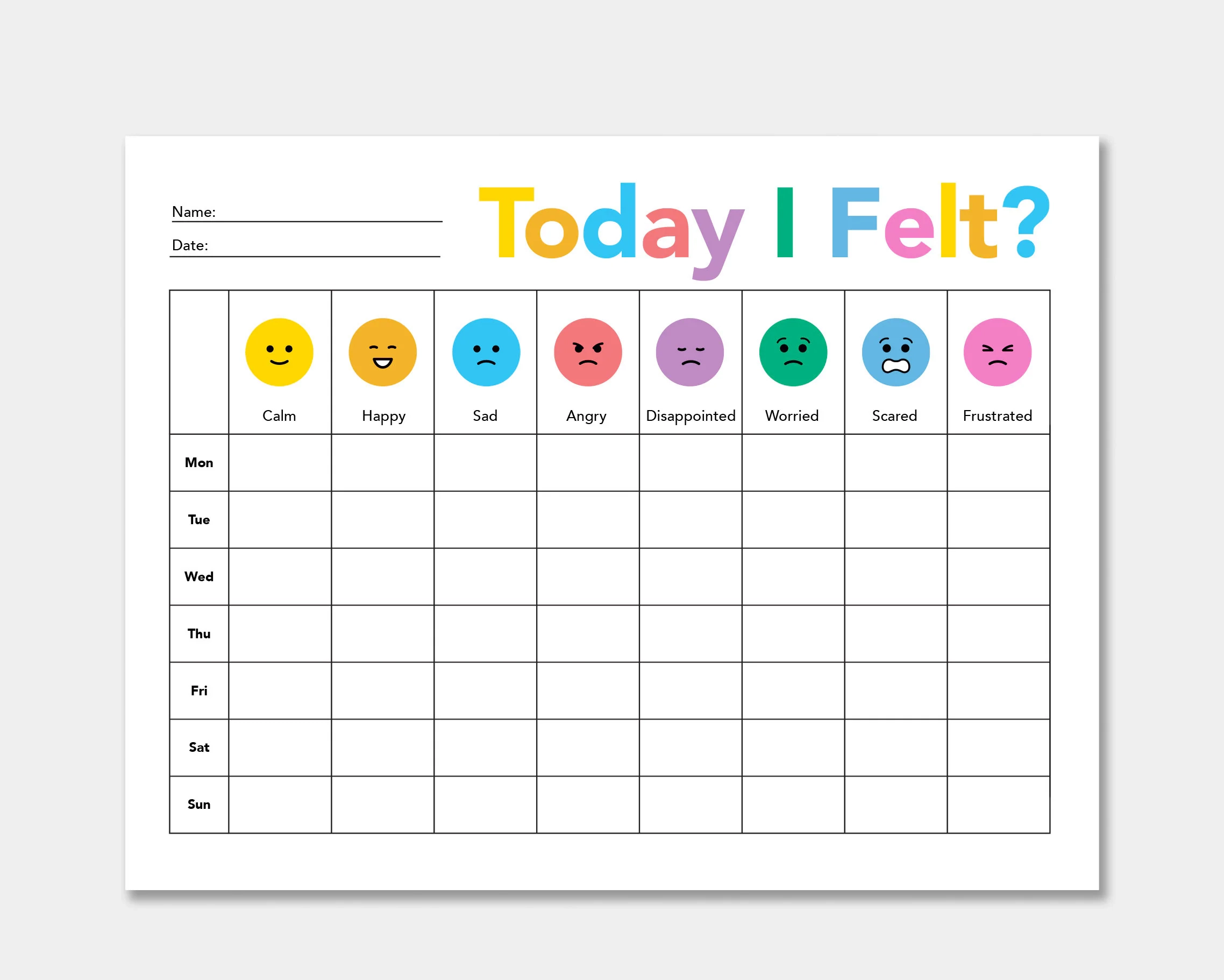 Printable Mood Chart For Kids