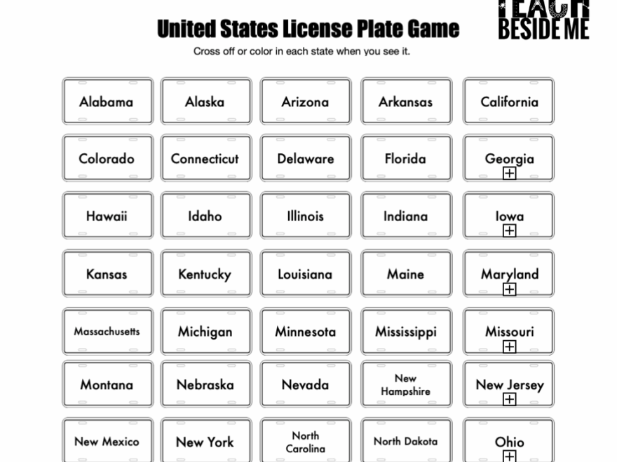 Printable License Plate Game Teach Beside Me