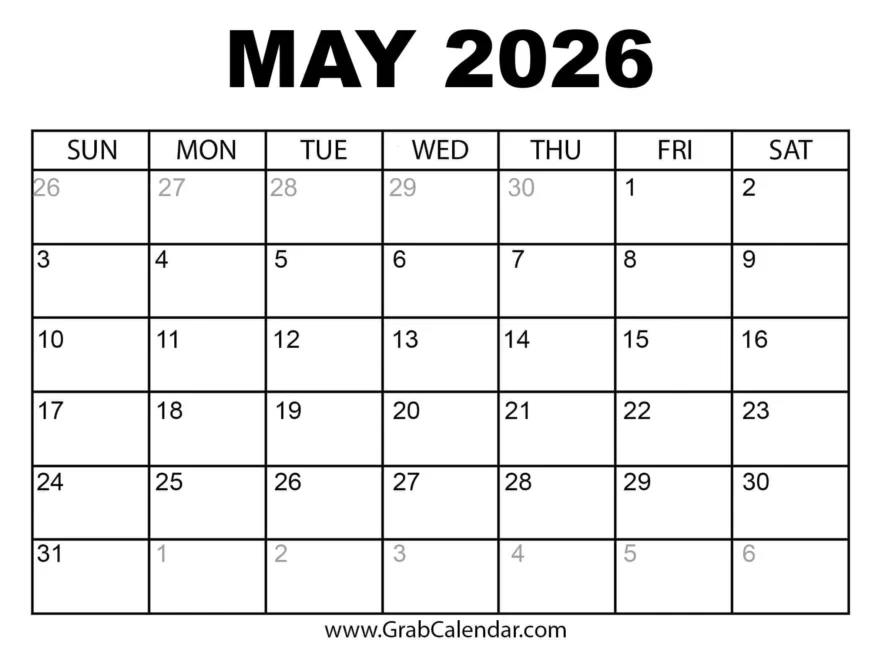 Printable May 2026 Calendar