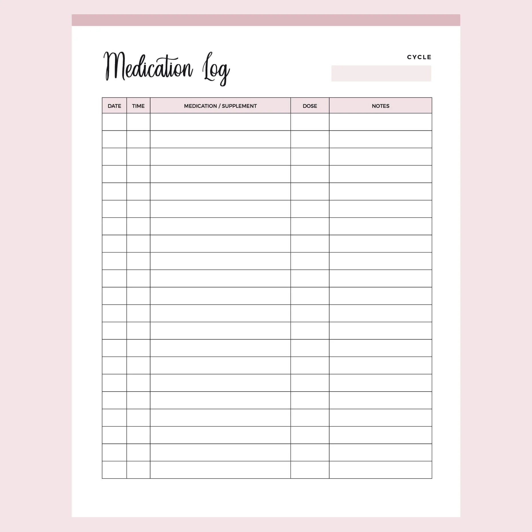 Printable Medication Log Sheet Printable Medication Log Sheet