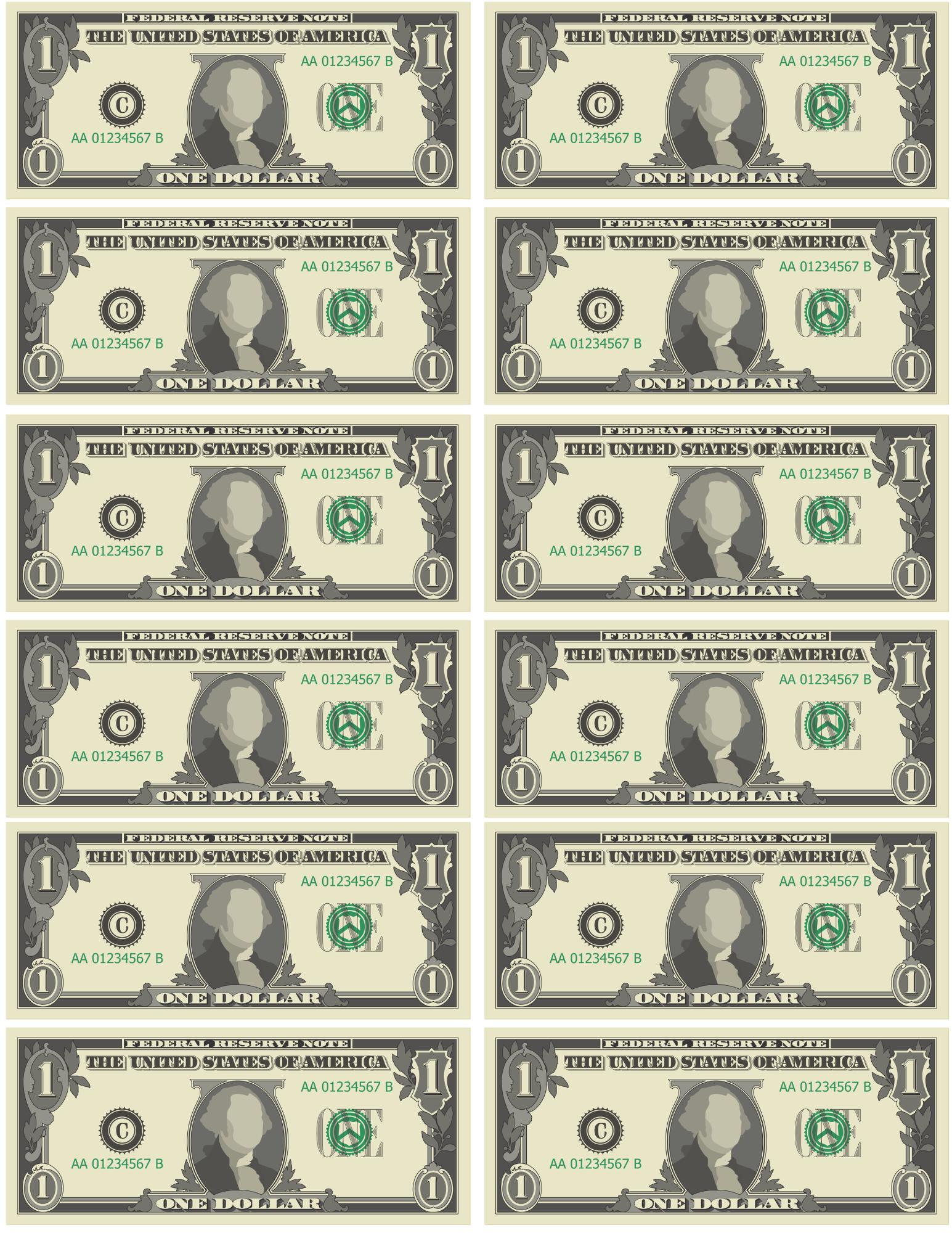 Printable Money One Dollar Bill