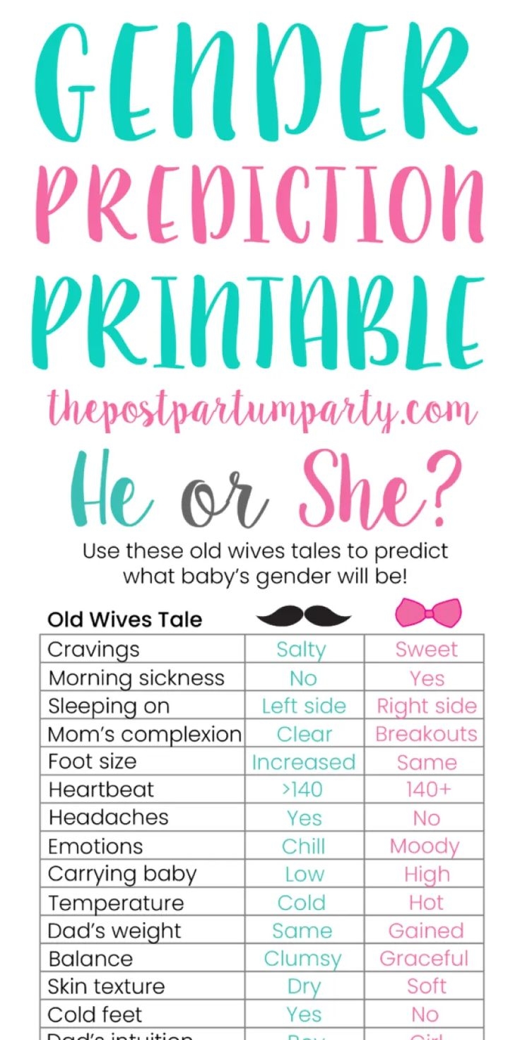 printable old wives tales quiz to predict baby s gender