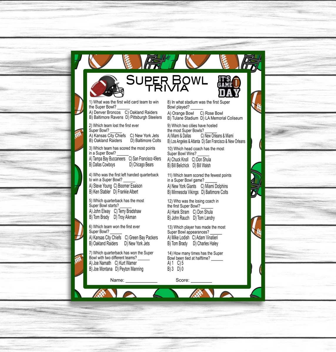 Super Bowl Trivia Games Printable