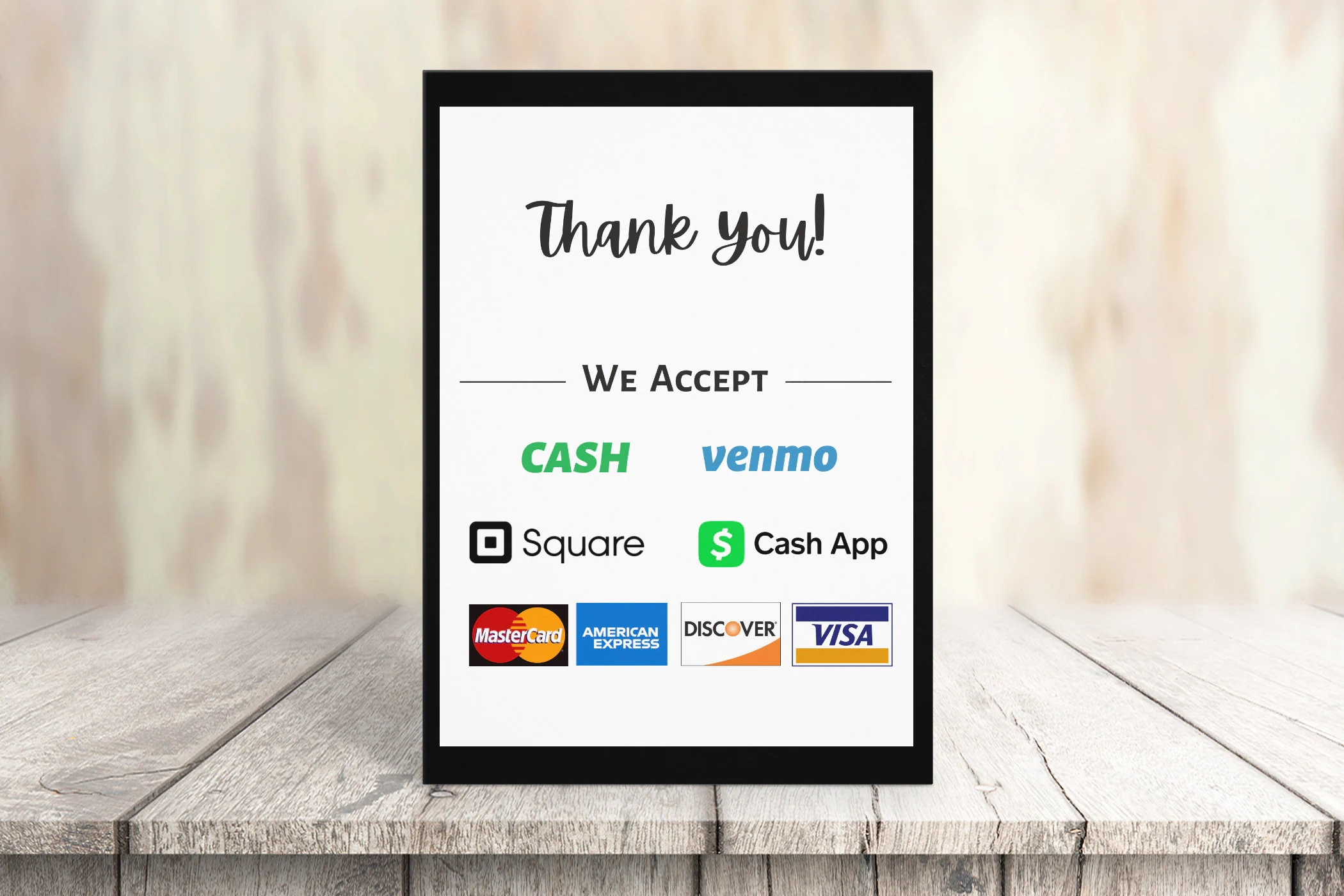 Printable Payment Sign We Accept Credit Cards Sign Vendor 