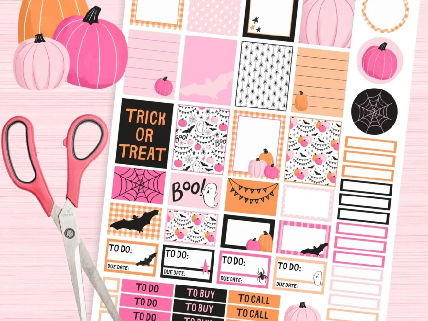 Printable Pink Halloween Planner Stickers