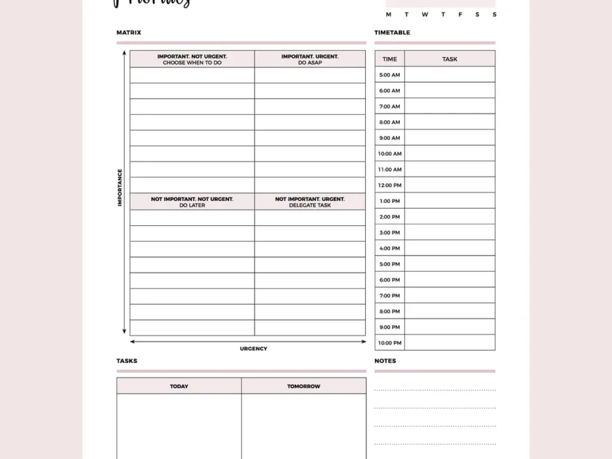 Printable Priority Matrix And Planner Instant Download PDF A4