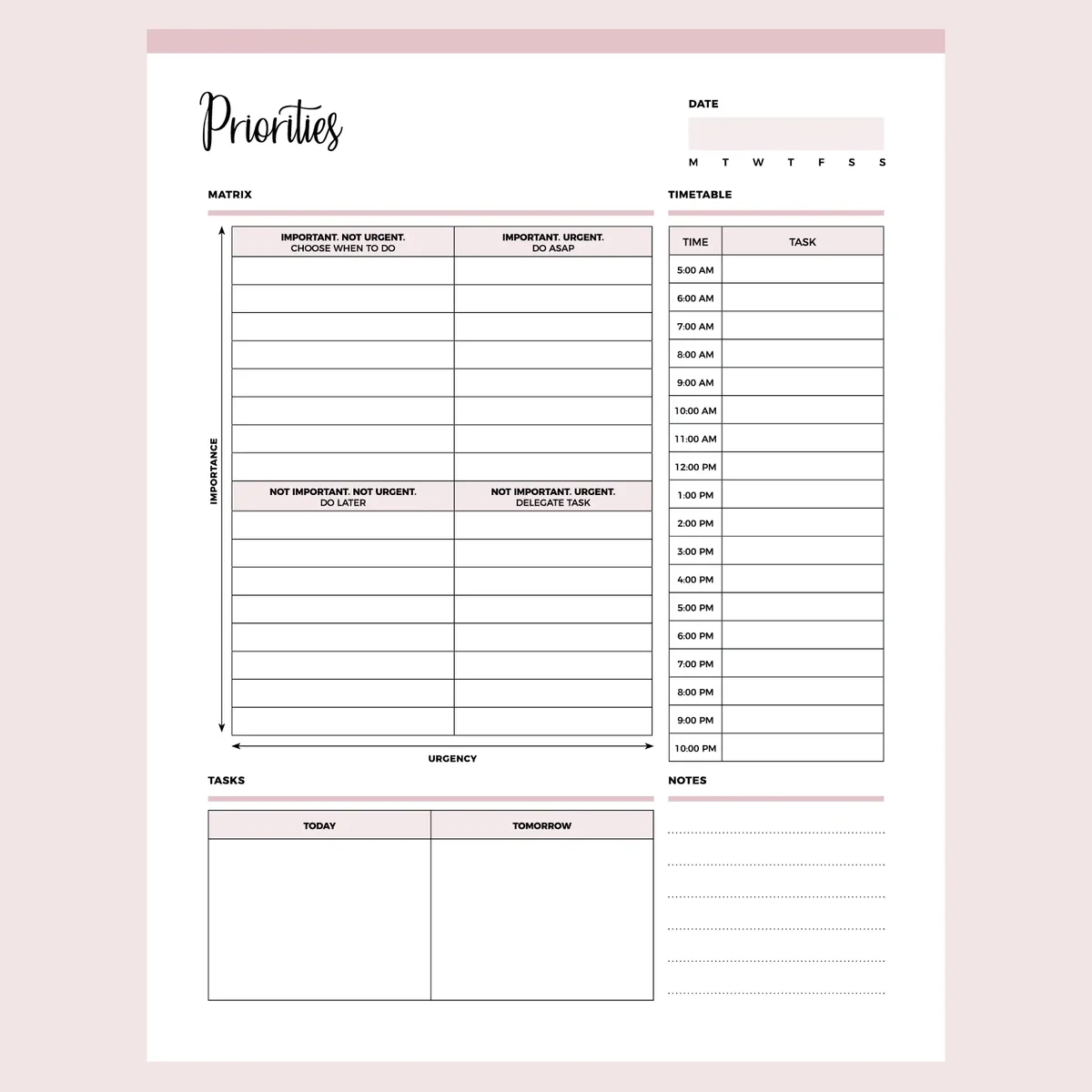 Printable Priority Matrix And Planner Instant Download PDF A4 Printable Priority Matrix And Planner Instant Download PDF A4