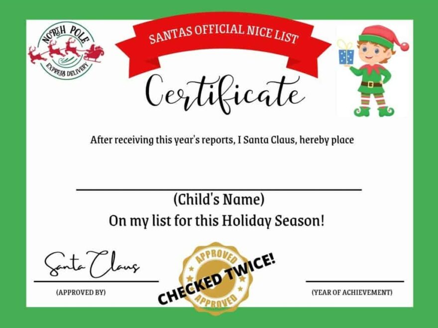 Printable Santa Nice List Certificate My Printable Home