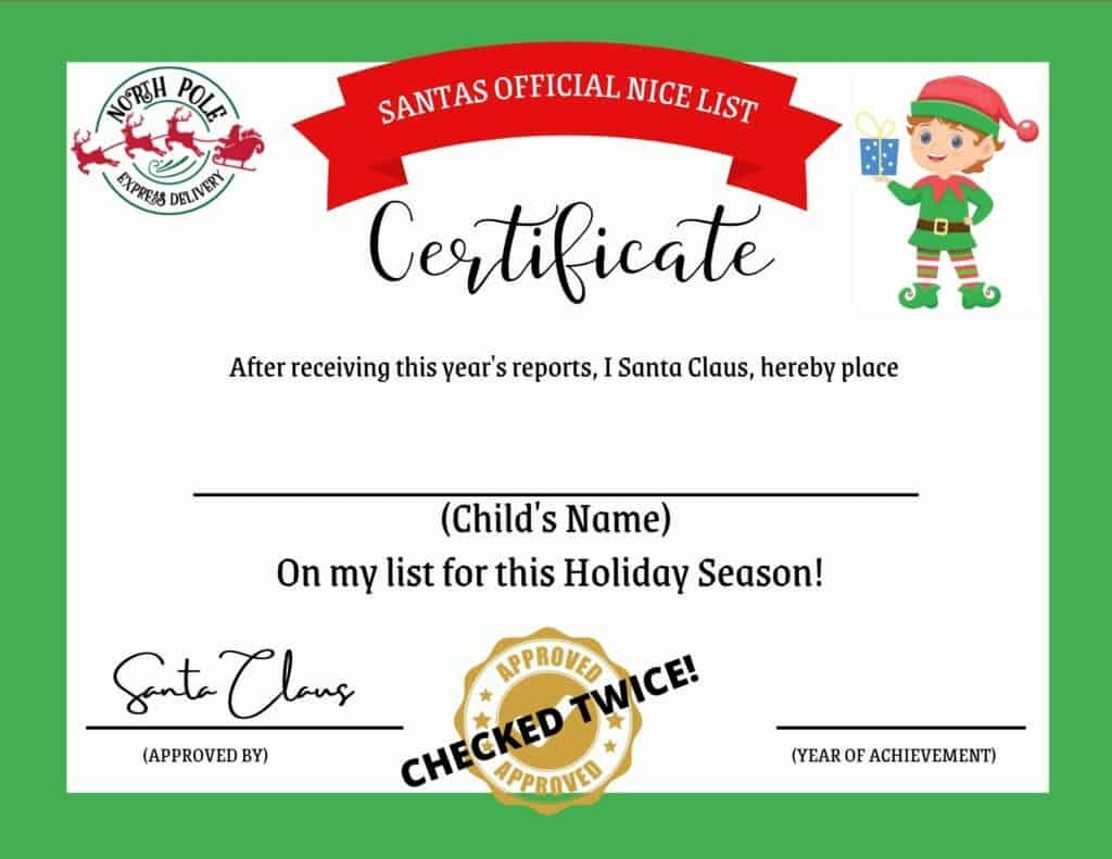 Printable Santa Nice List Certificate My Printable Home Printable Santa Nice List Certificate My Printable Home