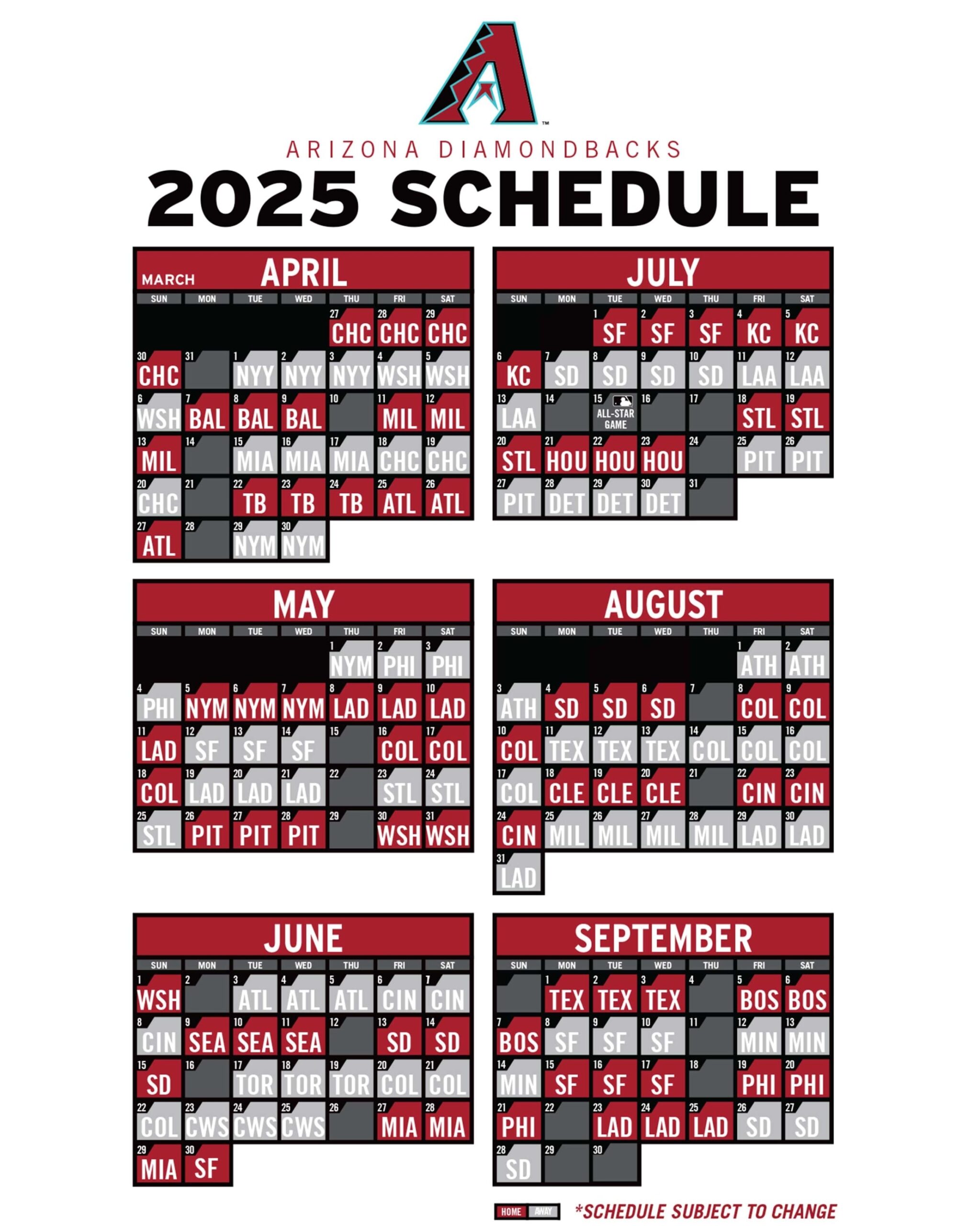 Printable Schedule Arizona Diamondbacks