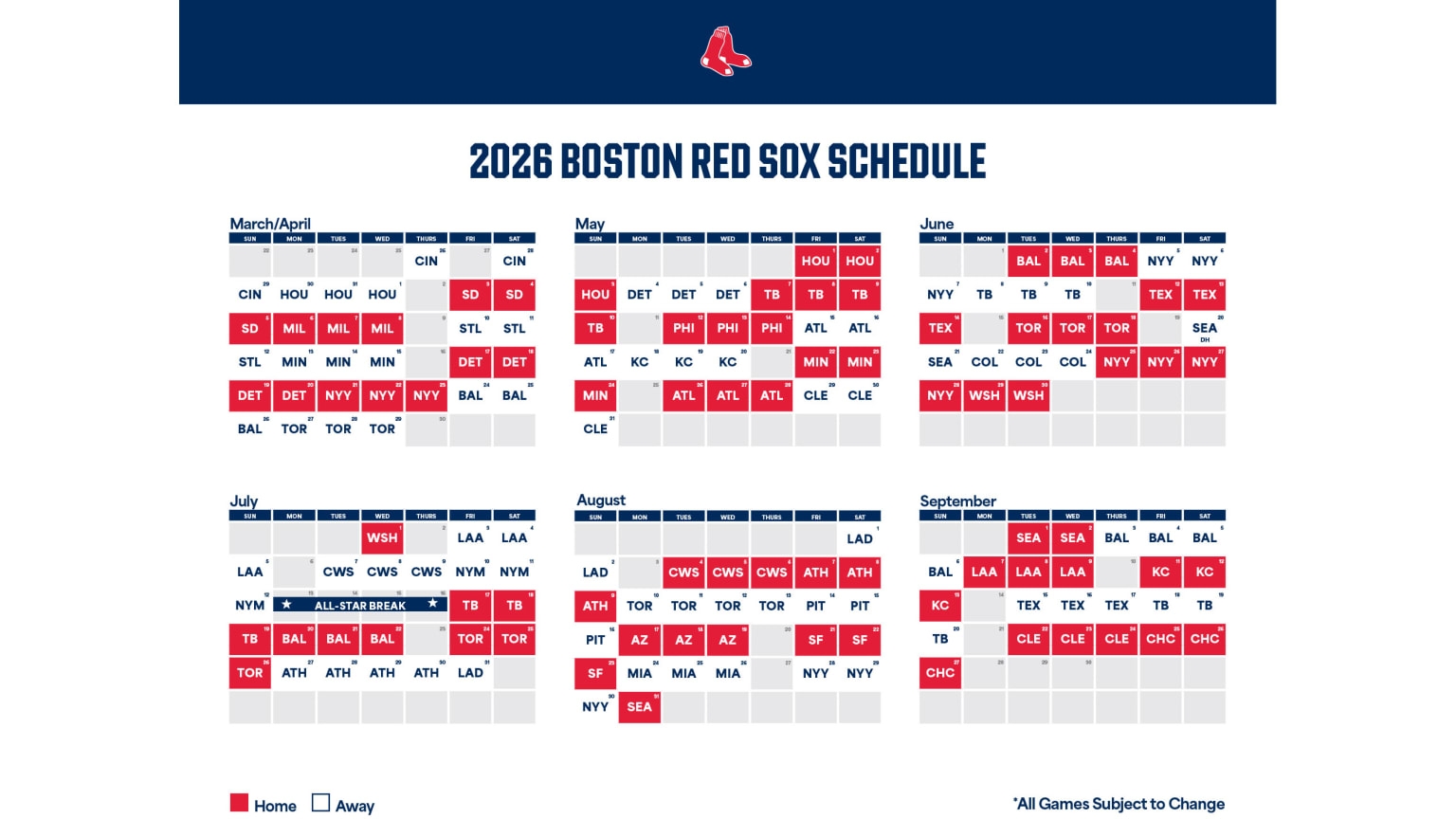 Printable Schedule Boston Red Sox