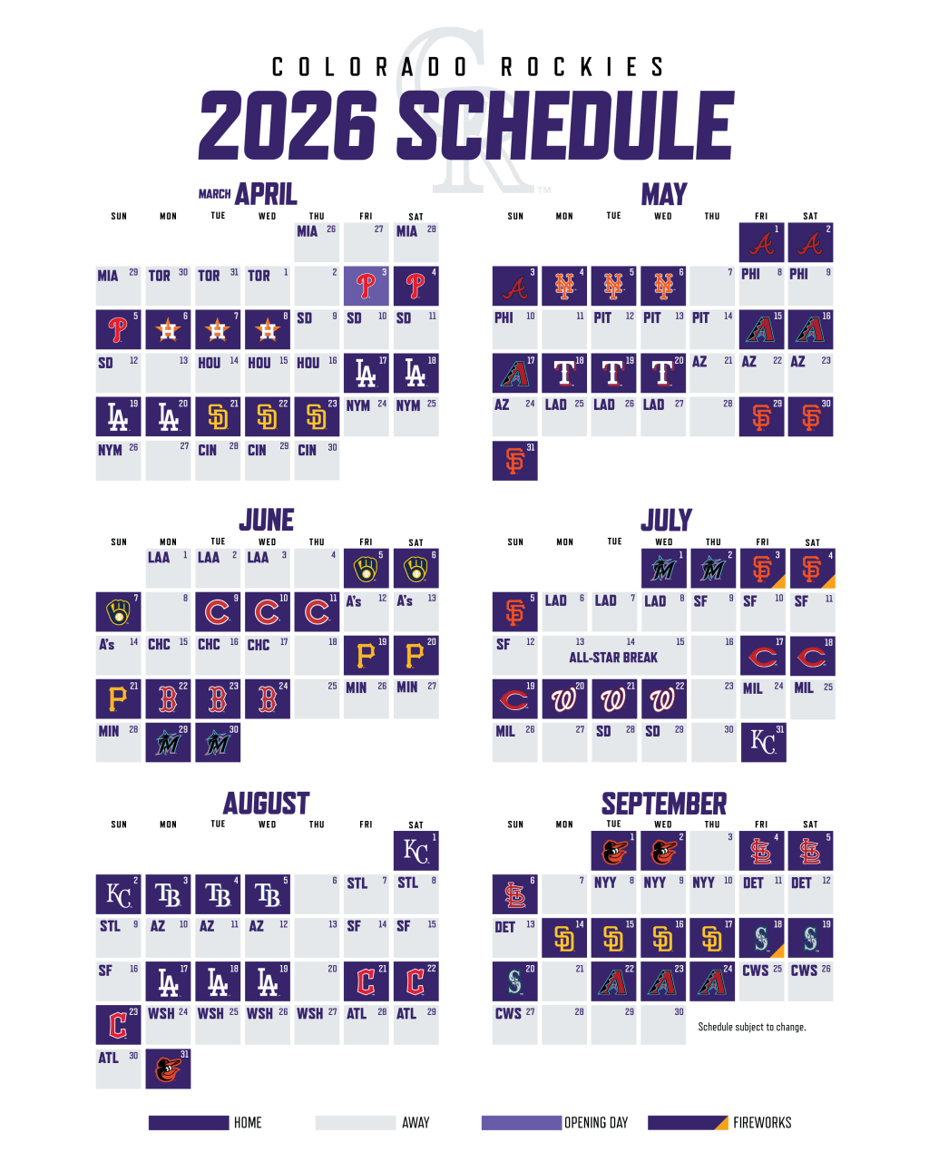 Printable Schedule Colorado Rockies