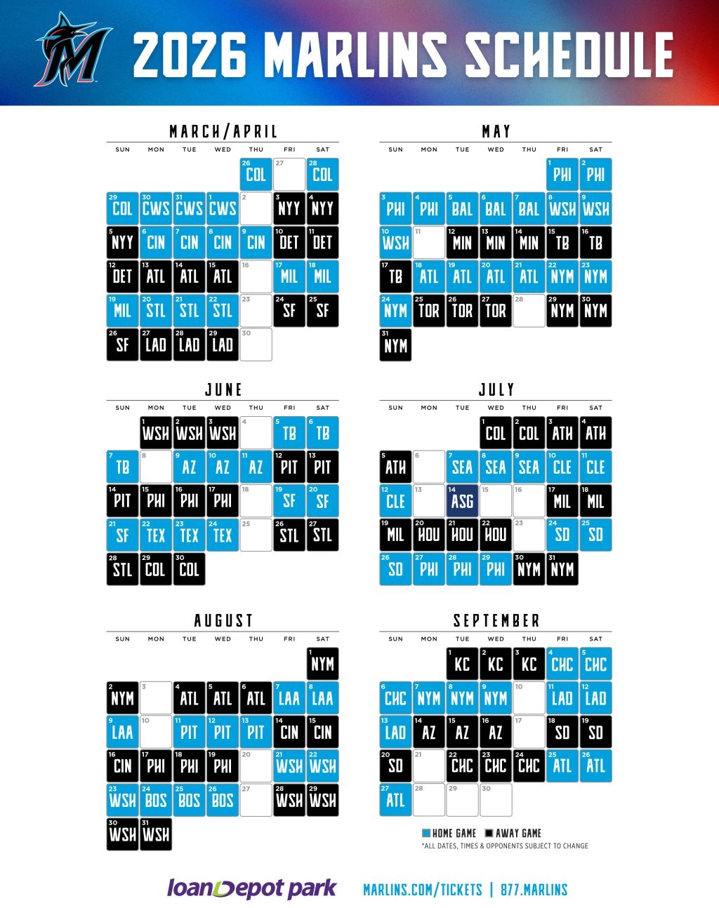 Printable Schedule Miami Marlins