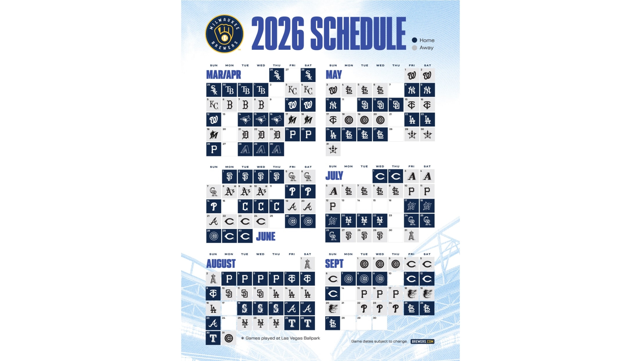Milwaukee Brewers Schedule Printable 2026