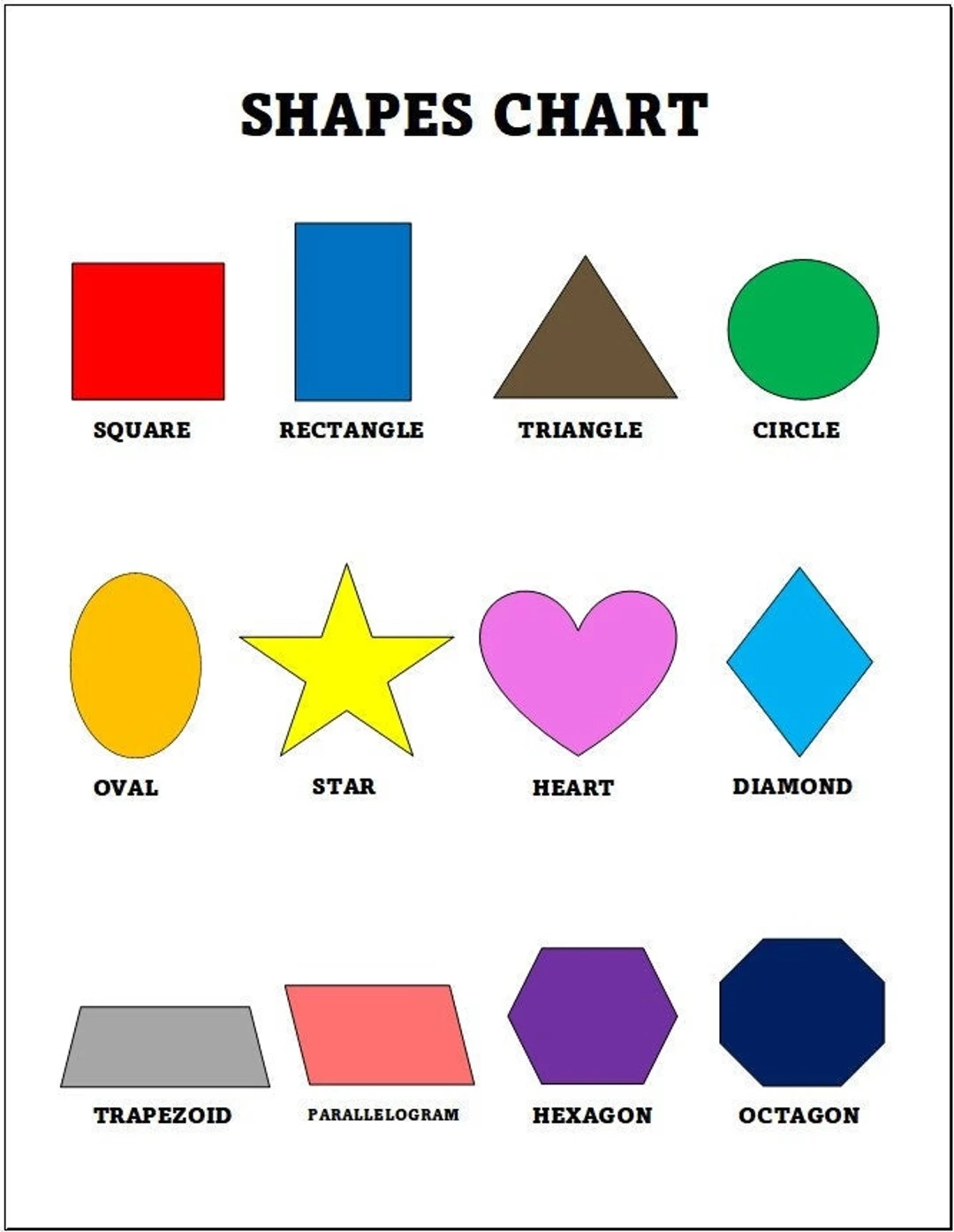 Printable Shapes Chart Home School Learning PDF File Etsy Printable Shapes Chart Home School Learning PDF File Etsy