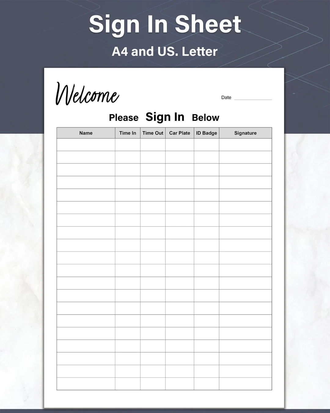 Printable Sign In Sheet Simple Sign In Form For Your Front Desk Or Reception Check In And Check Out Form A4 And US Letter Etsy