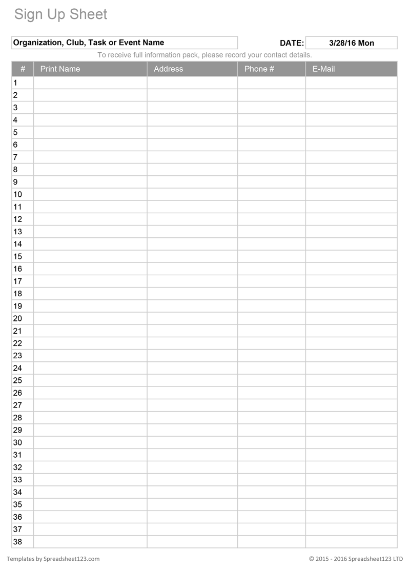Sign In Sheet Download Printable