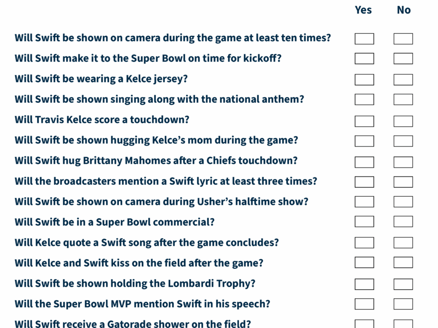 Printable Taylor Swift Super Bowl Prop Sheet Super Bowl 58 Prop