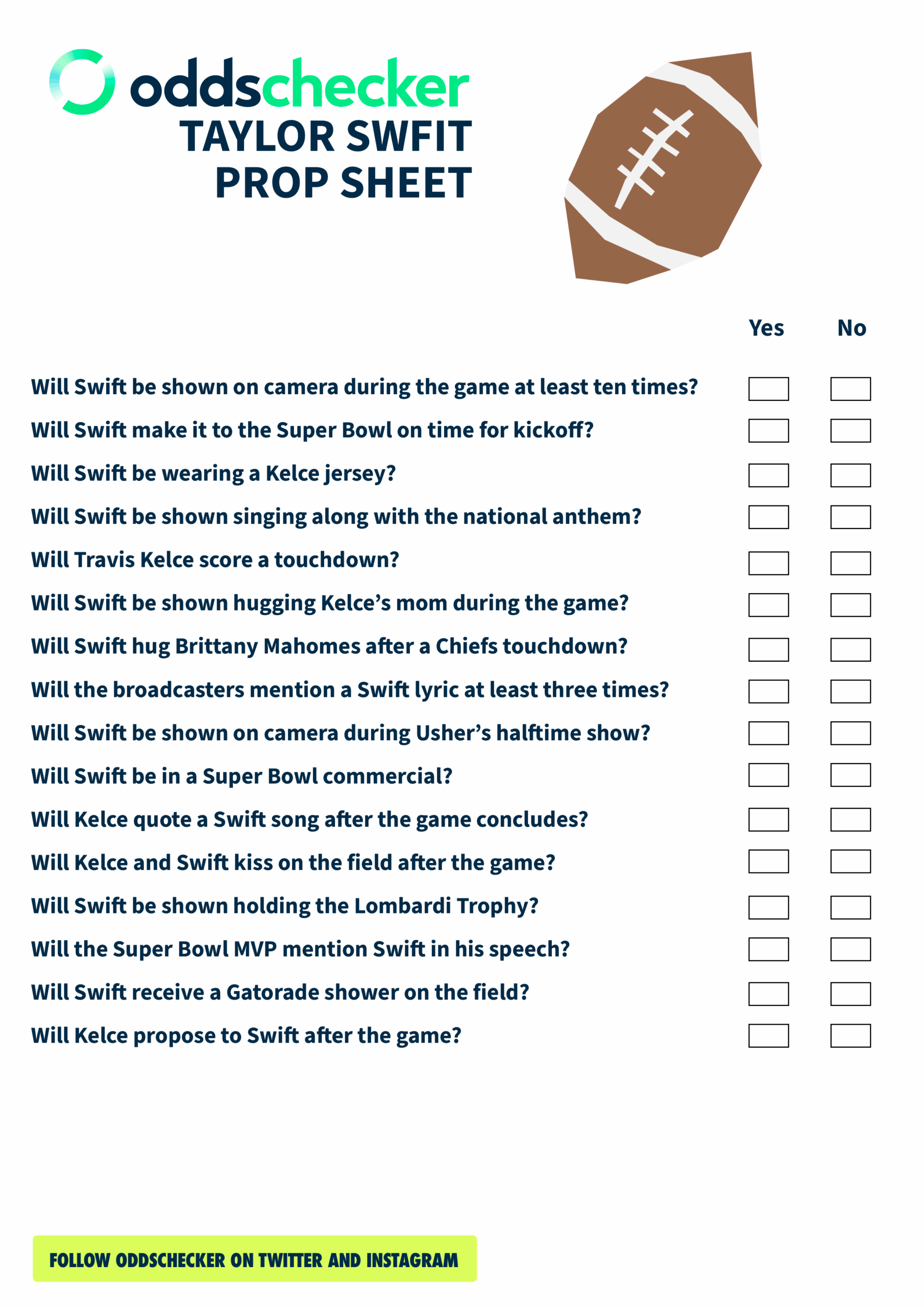 Printable Taylor Swift Super Bowl Prop Sheet Super Bowl 58 Prop 