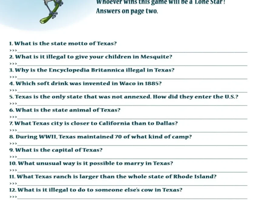 Printable Texas Party Trivia Game Print Games Now
